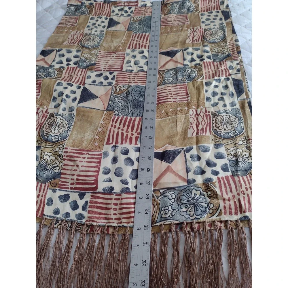 Adana Silk Scarf Double Layer Sarong Fringe Neutral Geometric Shiny Quiet Luxury